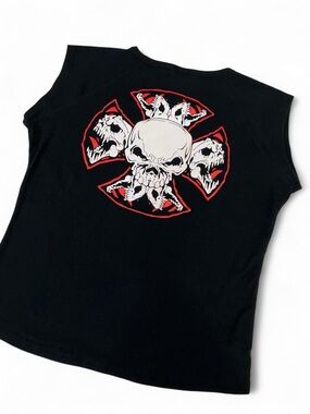 West Coast Choppers Skull Graphic Baby Tee Black Biker Punk Grunge Y2K Rare